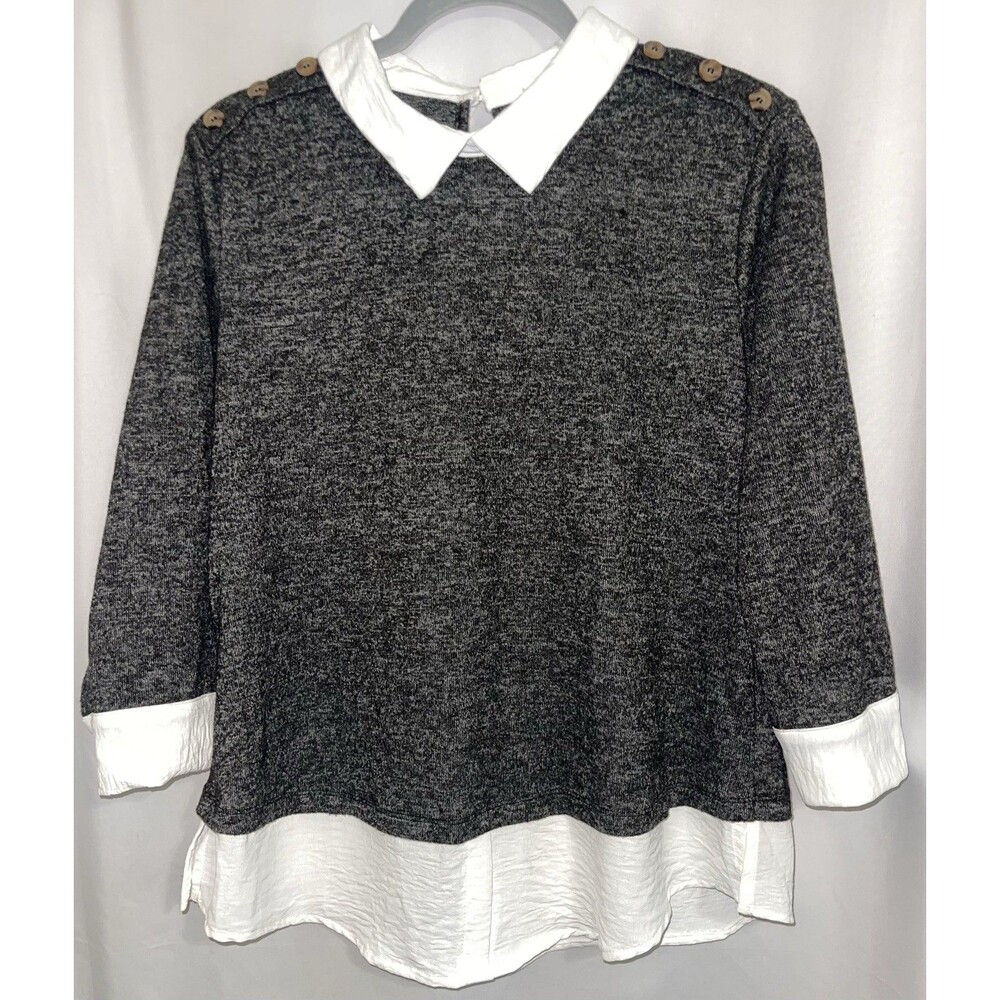 Above And Beyond Shirt Gray Sweater White Faux Under Shirt Women’s Size Medium